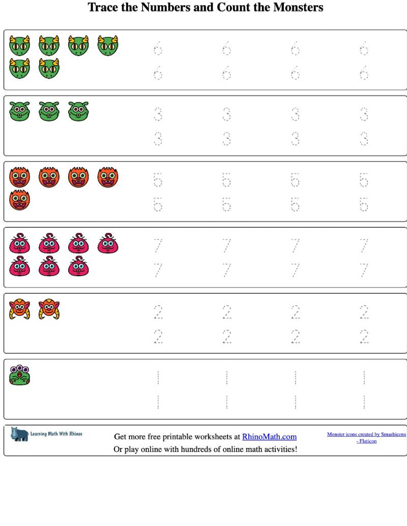 Read more about the article Counting Monsters and Tracing Numbers (0-10) – Worksheet 1