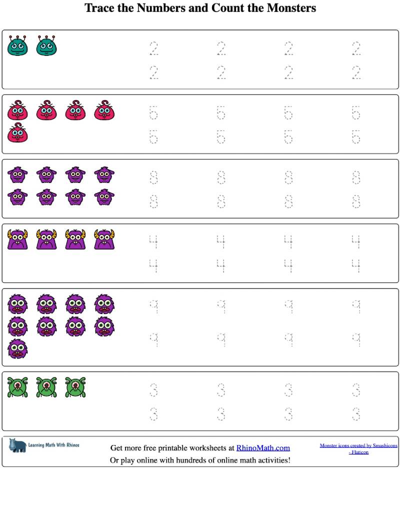 Read more about the article Counting Monsters and Tracing Numbers (0-10) – Worksheet 4