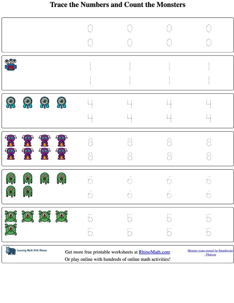 Read more about the article Counting Monsters and Tracing Numbers (0-10) – Worksheet 6