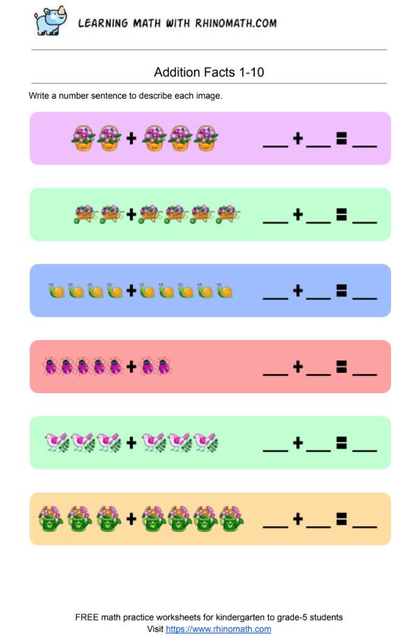 Read more about the article Addition Practice – Writing Addition Sentences 1-10 p-2