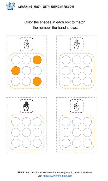 Read more about the article Practice Counting 1-5 – Color Circles to Match the Number in the Hand – Page 1