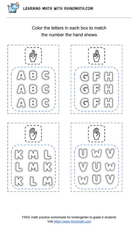 Read more about the article Practice Counting 1-5 – Color Letters to Match the Number in the Hand – Page 2