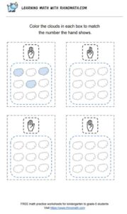 Color the shape in each box to match the number the hand shows - p3