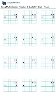 Long Multiplication Practice 2 Digits X 1 Digit - Page 1