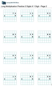 Long Multiplication Practice 2 Digits X 1 Digit - Page 2