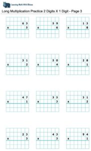 Long Multiplication Practice 2 Digits X 1 Digit - Page 3