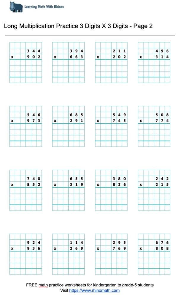 Read more about the article Long Multiplication Practice 3 Digits X 3 Digit – Page 2