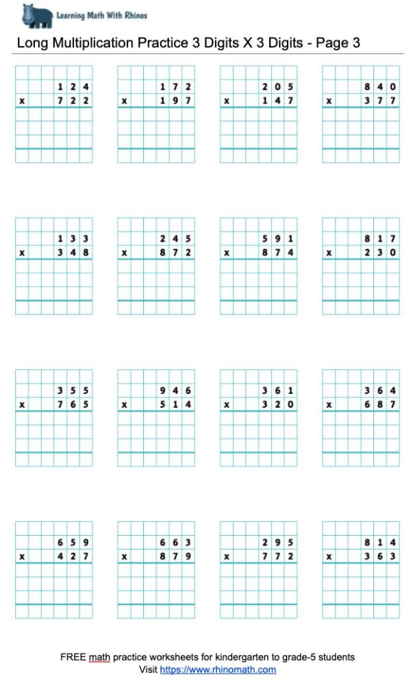 Read more about the article Long Multiplication Practice 3 Digits X 3 Digit – Page 3