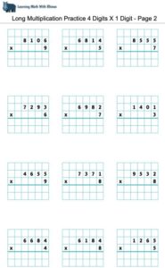 Long Multiplication Practice 4 Digits X 1 Digit - Page 2