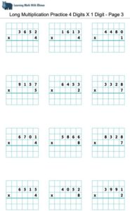 Long multiplication 4digits x 1digit - Page 3