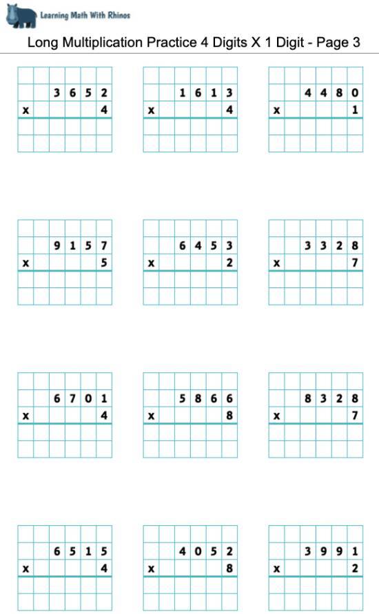 Read more about the article Long Multiplication Practice 4 Digits X 1 Digit – Page 3