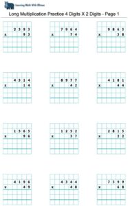 Long Multiplication Practice 4 Digits X 2 Digits - Page 1