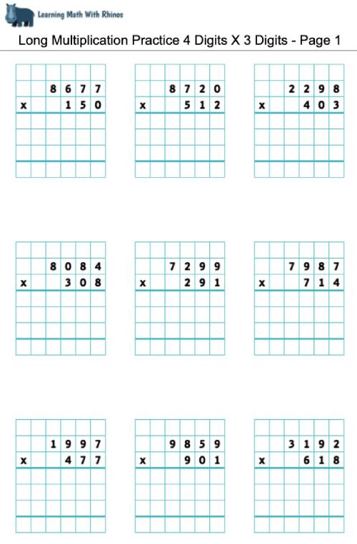 Read more about the article Long Multiplication Practice 4 Digits X 3 Digits – Page 1