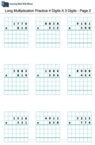 Long Multiplication Practice 4 Digits X 3 Digits - Page 2