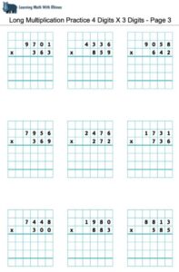 Long Multiplication Practice 4 Digits X 3 Digits - Page 3