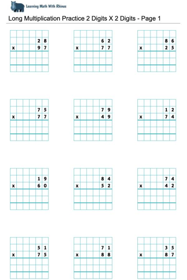 Read more about the article Long Multiplication Practice 2 Digits X 2 Digits – Page 1