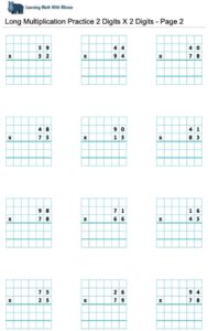 Long multiplication 2digit x 2digits - Page 2