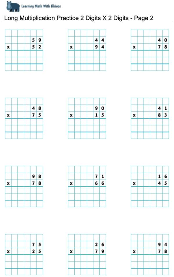 Long multiplication 2digit x 2digits - Page 2