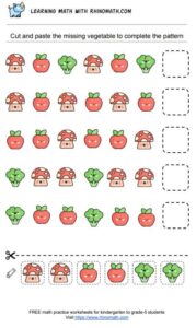 Practice recognising patterns by cutting and glueing the next vegetable- p18