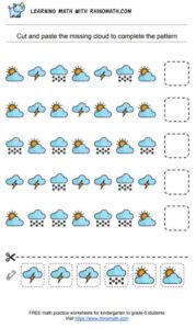 Practice recognising patterns by cutting and glueing the next weather clouds- page 20