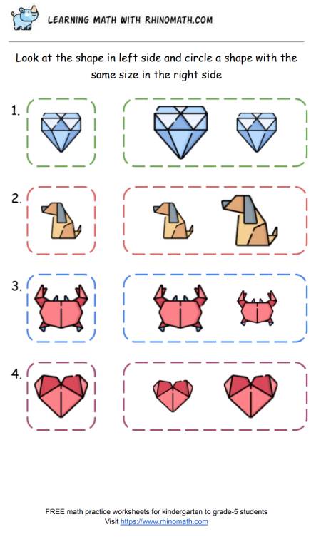 Practice recognising objects with the same size worksheets - p1