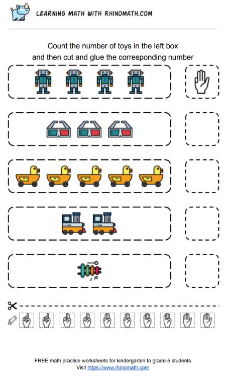 learn to count and glue the number of items fingers version - p2