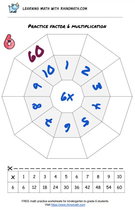 multiplication chart decagon practice - factor 6