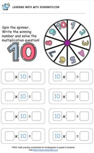 multiplication chart spinner game - factor 10