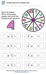 multiplication chart spinner game - factor 4