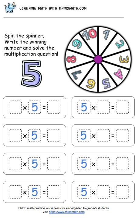 multiplication chart spinner game - factor 5