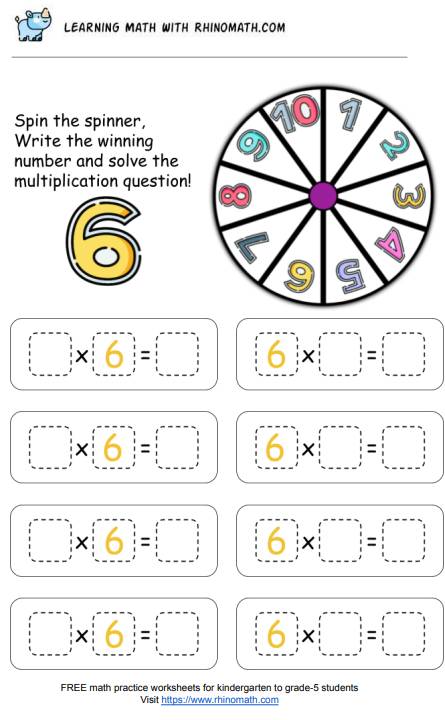 multiplication chart spinner game - factor 6