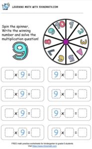multiplication chart spinner game - factor 9