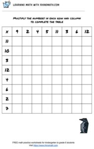 multiplication table 8x8 - factors 2-12 - page 3
