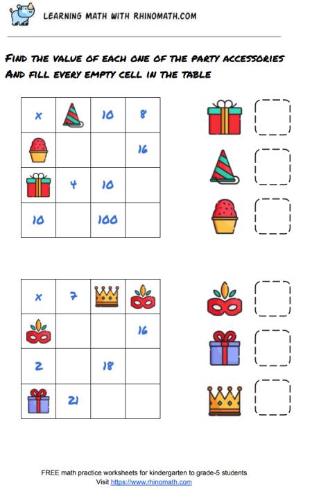multiplication table puzzle 3x3 - page 2