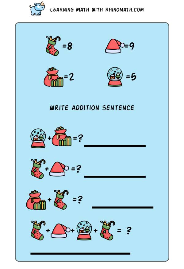 Read more about the article Practice Writing Addition Sentences – Christmas – P2