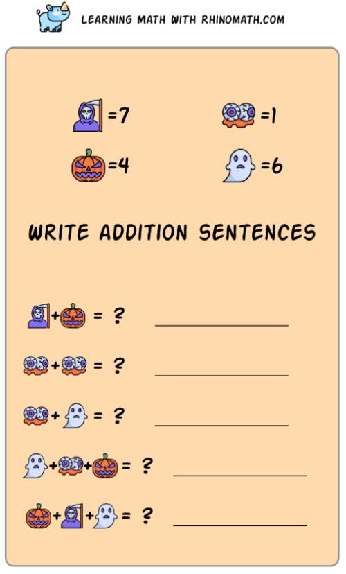 Read more about the article Practice Writing Addition Sentences – Halloween – P2