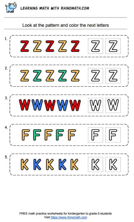 Recognising shapes pattern worksheets - page 11