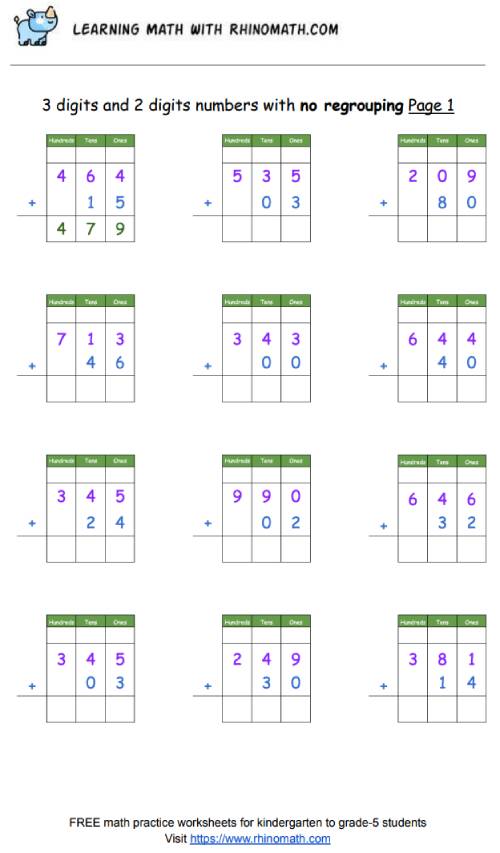 3 digits and 2 digits numbers with no regrouping Page 1