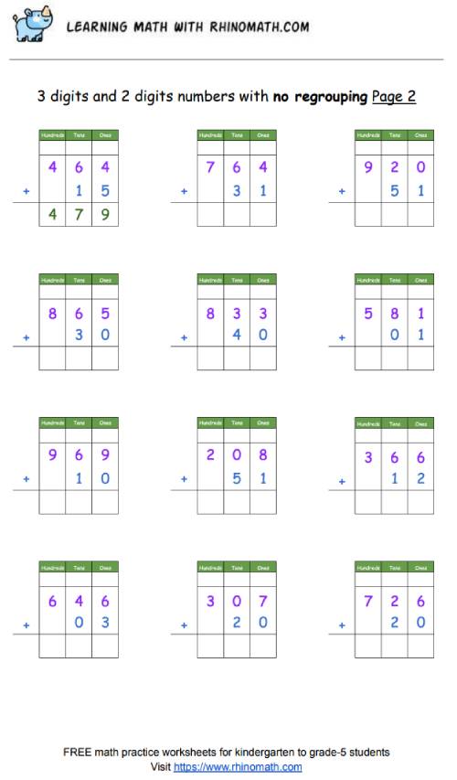 Read more about the article Practice Adding 3-digit & 2 digit numbers in columns – no regrouping – Page 2