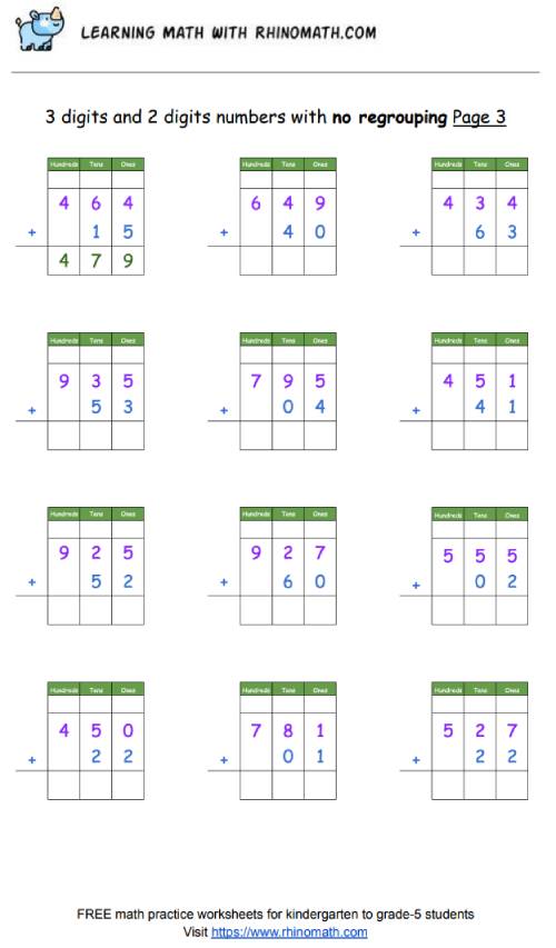 Read more about the article Practice Adding 3-digit & 2 digit numbers in columns – no regrouping – Page 3