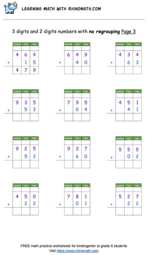 3 digits and 2 digits numbers with no regrouping Page 3