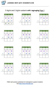 3 digits and 2 digits numbers with regrouping Page 1