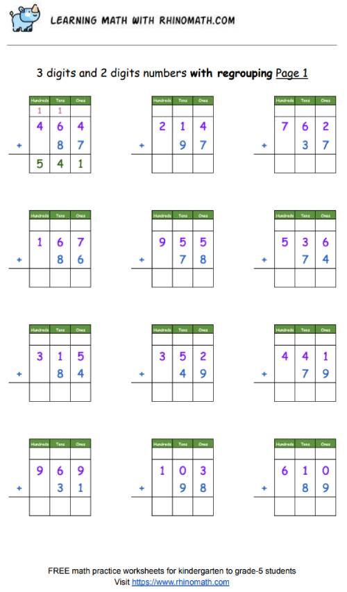 3 digits and 2 digits numbers with regrouping Page 1