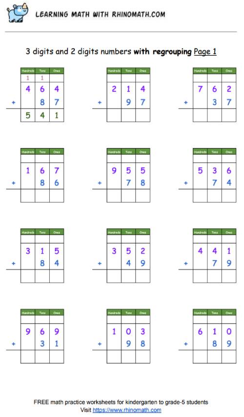 Read more about the article Practice Adding 3-digit & 2 digit numbers in columns – with regrouping – Page 1