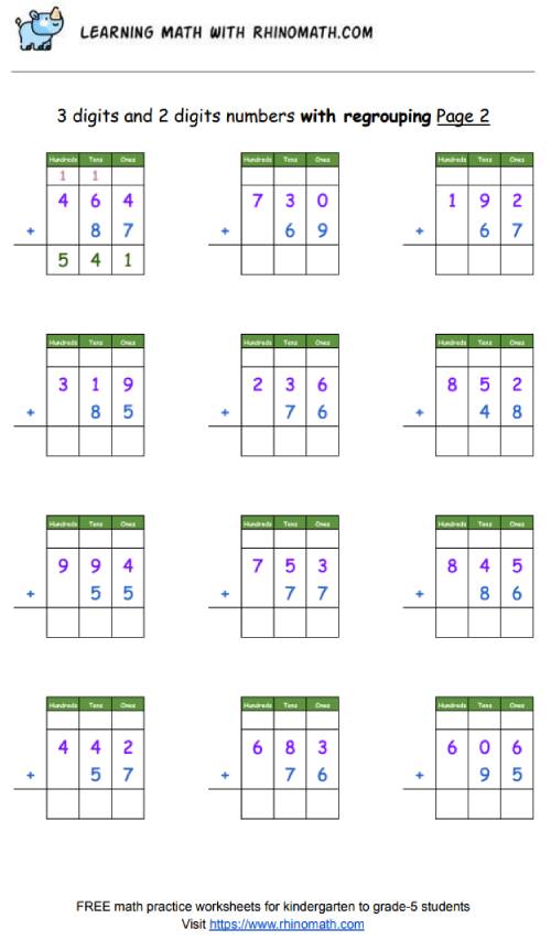 3 digits and 2 digits numbers with regrouping Page 2