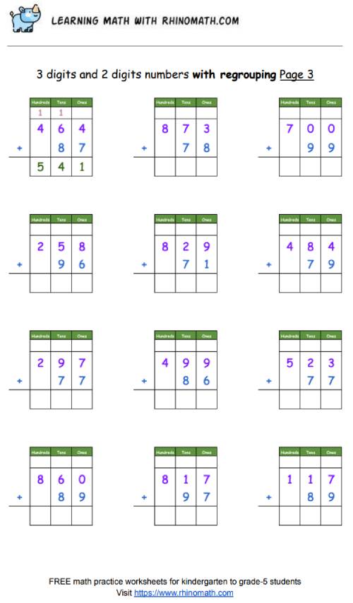 Read more about the article Practice Adding 3-digit & 2 digit numbers in columns – with regrouping – Page 3