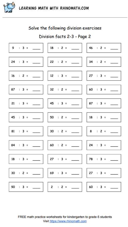 Division facts - dividing by 2-3 - page2