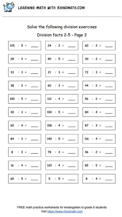 Division facts - dividing by 2-5 - page3