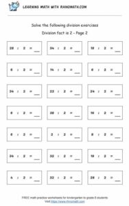 Division facts - dividing by 2 - page2