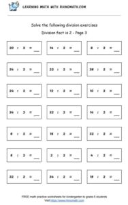 Division facts - dividing by 2 - page3